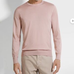 ZEGNA Light Pink Mélange Cashseta Cashmere Mulberry Silk Crewneck Sweater 48 (S)